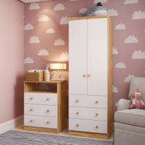 Quarto Infantil com Guarda-Roupa 2 Portas 3 Gavetas e Cômoda 3 Gavetas Teka Espresso Móveis Branco Brilho/Amêndoa Quarto Infantil com Guarda-Roupa 2 Portas 3 Gavetas e Cômoda 3 Gavetas Teka Espresso Móveis Branco Brilho/Amêndoa