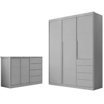 Quarto Infantil com Guarda Roupa 3 Porta E 4 Gavetas 100% MDF Cinza Quarto Infantil com Guarda Roupa 3 Porta E 4 Gavetas 100% MDF Cinza
