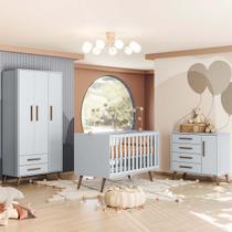 Quarto Infantil Com Guarda Roupa 3 Portas, Cômoda e Berço Retro