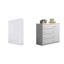 Quarto Infantil com Guarda Roupa 4 Portas 2 Gavetas e Cômoda Helena Phoenix Baby Branco Quarto Infantil com Guarda Roupa 4 Portas 2 Gavetas e Cômoda Helena Phoenix Baby Branco