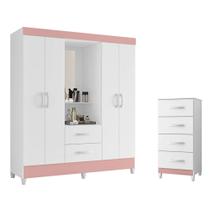 Quarto Infantil Com Guarda Roupa 4 Portas Capela e Cômoda Mobi