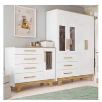 Quarto Infantil com Guarda-roupa e Cômoda com Janelas 100% Mdf Retrô Kakau Espresso Móveis