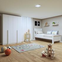 Quarto Infantil com Guarda-Roupa Solteiro 4 Portas 2 Gavetas Alonzo e Cama Solteiro Athenas Branco