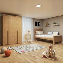 Quarto Infantil com Guarda-roupa Solteiro 4 Portas 2 Gavetas Alonzo e Cama Solteiro Athenas