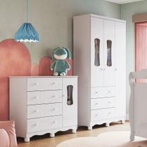 Quarto Infantil com Guarda Roupas 3 Portas e Cômoda com Janelas 100% Mdf Lana Espresso Móveis
