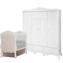 Quarto Infantil com Guarda Roupas Realeza Provençal 4 Portas e Berço Realeza com 1 Captonê - Moveis Canaã - Móveis Canaã