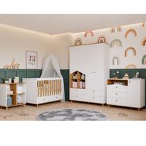 Quarto Infantil Completo 1 Berço 1 Guarda Roupa 1 Cômoda 1 Estante Picolé Espresso Móveis