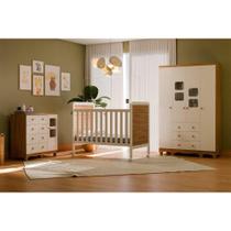 Quarto Infantil Completo 3 Peças (1GuardaRoupa+1Berço+1Cômoda) QI120 Branco/Amendoa - Peroba