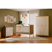 Quarto Infantil Completo 3 Peças (1GuardaRoupa+1Berço+1Cômoda) QI121 Branco/Amendoa - Peroba