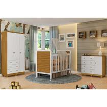 Quarto Infantil Completo 3 Peças (1GuardaRoupa+1Berço+1Cômoda) QI123 Branco/Amendoa - Peroba