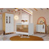 Quarto Infantil Completo 3 Peças (1GuardaRoupa+1Berço+1Cômoda) QI124 Branco/Amendoa - Peroba