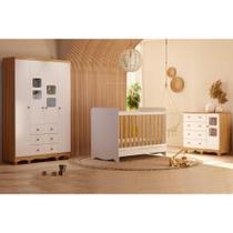 Quarto Infantil Completo 3 Peças (1GuardaRoupa+1Berço+1Cômoda) QI125 Branco/Amendoa - Peroba