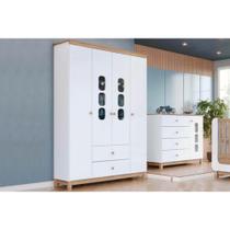 Quarto Infantil Completo Aconchego 2 Peças (1 Guarda Roupa + 1 Cômoda) QI81 Branco/Jequitiba - Henn
