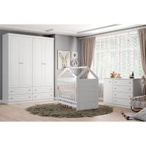 Quarto Infantil Completo Americano 3 Peças (1 Guarda Roupa + 1 Berço + 1 Cômoda) QI01 Branco - Henn