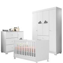 Quarto Infantil Completo Anne com Guarda Roupa 4 Portas e Cômoda 1 Porta e 4 Gavetas e berço Branco - Phoenix Baby