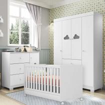 Quarto Infantil Completo Anne com Guarda Roupa 4 Portas e Cômoda 1 Porta e 4 Gavetas e Berço Branco - Phoenix Baby