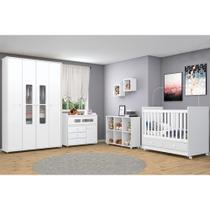 Quarto Infantil Completo Aquarela 4 Peças (1 Guarda Roupa + 1 Berço + 1 Cômoda + 1 Armário Organizador) QI56 Branco - Henn