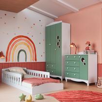 Quarto Infantil Completo Aquarela 4 Portas 6 Gavetas Branco/Verde - Pnr Móveis