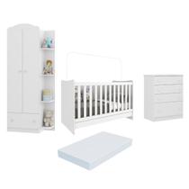 Quarto Infantil Completo Berço 4x1 c/ Colchão/Guarda-Roupa/Cômoda Multimóveis João e Maria FG3032 Bc