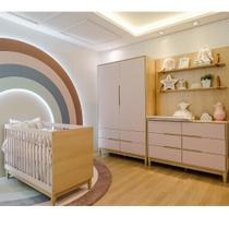 Quarto Infantil Completo Berço Cômoda e Guarda Roupa em MDF Rosa Quater