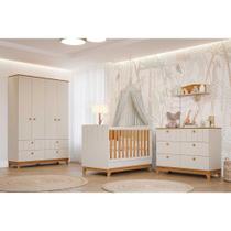 Quarto Infantil Completo Biscoito 3 Peças (Guarda Roupa+Berço+Cômoda) QI106 Off White/Nature - Permóbili Baby