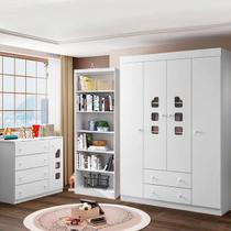 Quarto Infantil Completo Carla com Guarda Roupa 4 Portas, Cômoda 1 Porta e Livreiro Branco - Phoenix Baby