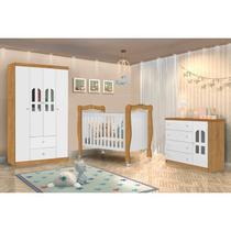 Quarto Infantil Completo com Berço Cômoda e Guarda Roupa Alvin Nature/Branco