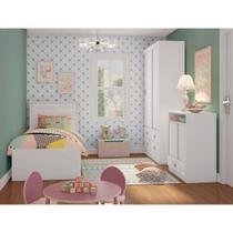 Quarto Infantil Completo com Guarda-Roupa 2 Portas, Cômoda e Cama Valentina Espresso Móveis Branco