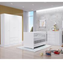 Quarto Infantil Completo com Guarda Roupa 4 Portas, Cômoda 4 Gavetas e Berço Americano