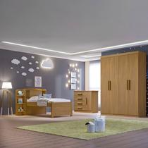Quarto Infantil Completo com Guarda-roupa Cama 100% Mdf e Cômoda Angel