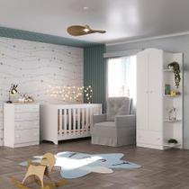 Quarto Infantil Completo Com Poltrona De Amamentação Mp4068 Branco/Cinza Quarto Infantil Completo Com Poltrona De Amamentação Mp4068 Branco/Cinza