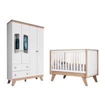 Quarto Infantil Completo Confete 2 Peças (1 Guarda Roupa + 1 Berço) QI64 Branco/Jequitiba - Henn