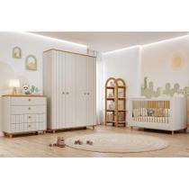 Quarto Infantil Completo Cupcake 4 Peças (Guarda Roupa+Cômoda+Berço+Estante) QI103 Off White/Nature - Permóbili Baby