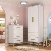 Quarto Infantil Completo Guarda-Roupa 2 Portas 2 Gavetas com Cômoda Magia Espresso Móveis Branco Quarto Infantil Completo Guarda-Roupa 2 Portas 2 Gavetas com Cômoda Magia Espresso Móveis Branco
