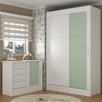 Quarto Infantil Completo Guarda-Roupa 2 Portas 2 Gavetas Com Cômoda Maya Espresso Móveis Branco/Verde Quarto Infantil Completo Guarda-Roupa 2 Portas 2 Gavetas Com Cômoda Maya Espresso Móveis Branco/Verde