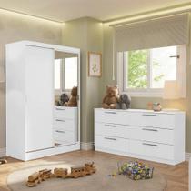 Quarto Infantil Completo Guarda Roupa 2 Portas 2 Gavetas com Espelho e Cômoda Madesa