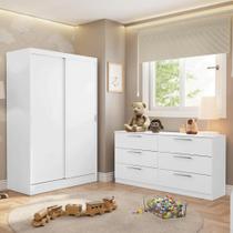 Quarto Infantil Completo Guarda-Roupa 2 Portas 2 Gavetas e Cômoda Madesa