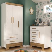 Quarto Infantil Completo Guarda Roupa 3 Portas 2 Gavetas com Cômoda Selene Espresso Móveis Branco/Fosco/Nature