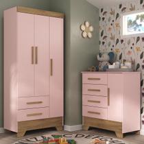 Quarto Infantil Completo Guarda Roupa 3 Portas 2 Gavetas com Cômoda Selene Espresso Móveis Rosa Fosco/Nature Quarto Infantil Completo Guarda Roupa 3 Portas 2 Gavetas com Cômoda Selene Espresso Móveis Rosa Fosco/Nature