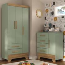 Quarto Infantil Completo Guarda Roupa 3 Portas 2 Gavetas com Cômoda Selene Espresso Móveis