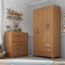 Quarto Infantil Completo Guarda Roupa 4 Portas 2 Gavetas com Cômoda Amy Espresso Móveis