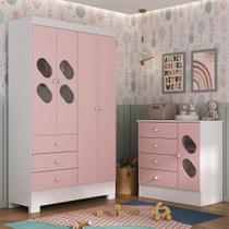 Quarto Infantil Completo Guarda Roupa 4 Portas 3 Gavetas com Cômoda Stella Espresso Móveis Branco/Rosa Quarto Infantil Completo Guarda Roupa 4 Portas 3 Gavetas com Cômoda Stella Espresso Móveis Branco/Rosa