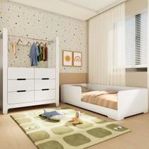 Quarto Infantil Completo Guarda-Roupa Closet e Cama Solteiro Montessoriana 100% MDF Olivia e Mark Branco