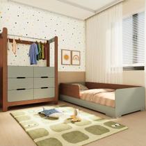 Quarto Infantil Completo Guarda-Roupa Closet e Cama Solteiro Montessoriana 100% MDF Olivia e Mark Verti/ Castanho