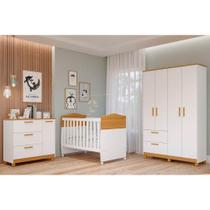 Quarto Infantil Completo Jujuba 3 Peças (Guarda Roupa+Cômoda+Berço) Nature/Branco - Permóbili Baby