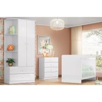 Quarto Infantil Completo Labirinto 3 Peças (1 Guarda Roupa + 1 Berço + 1 Cômoda) QI58 Branco - Henn