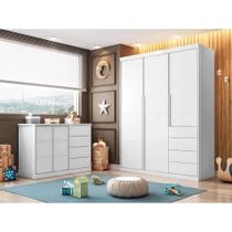 Quarto Infantil Completo Perola com Guarda Roupa 3 Portas, Cômoda 1 Porta Branco - Phoenix Baby