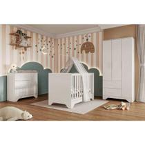 Quarto Infantil Completo Popy 3 Peças (1GuardaRoupa+1Berço+1Cômoda) QI109 Branco - Peroba