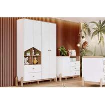 Quarto Infantil Completo Ternura 2 Peças (1 Guarda Roupa + 1 Cômoda) QI90 Branco/Jequitiba - Henn