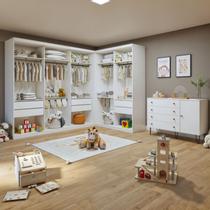 Quarto Infantil Conjunto Closet Modulado Premium 2 Módulos Valentina 343,9cm e Cômoda 129,5cm 1 Porta 4 Gavetas Minastex